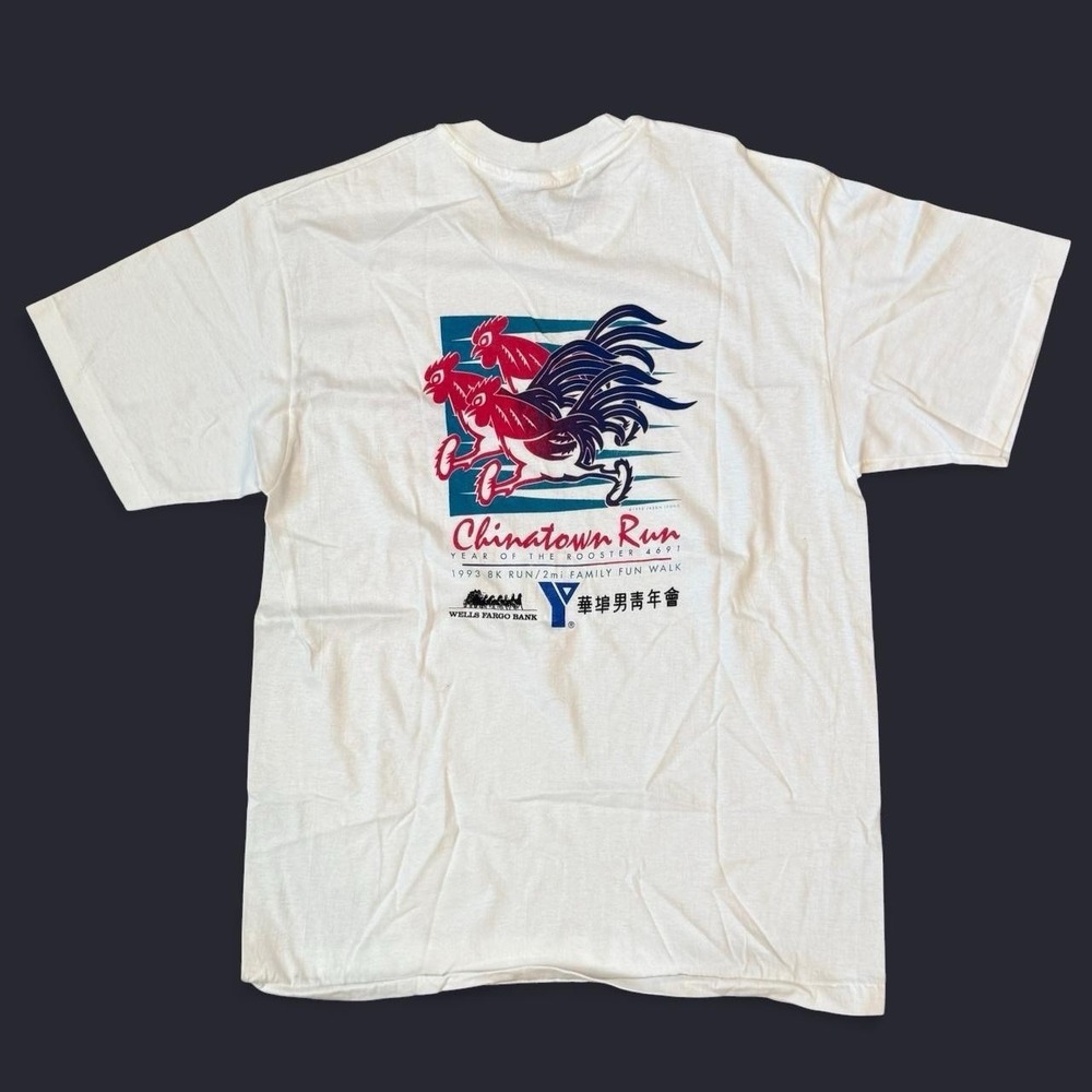 Vintage 1993 Chinatown Run Graphic Tee Men's Large Single Stitch Made In USA 90s